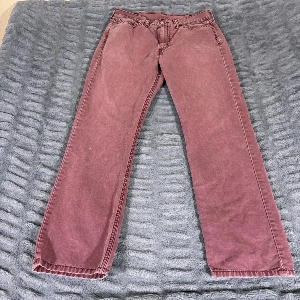 Levis 514 Straight Fit Canvas Pants Burgundy Maroon Mens 35x30 Workwear AR279